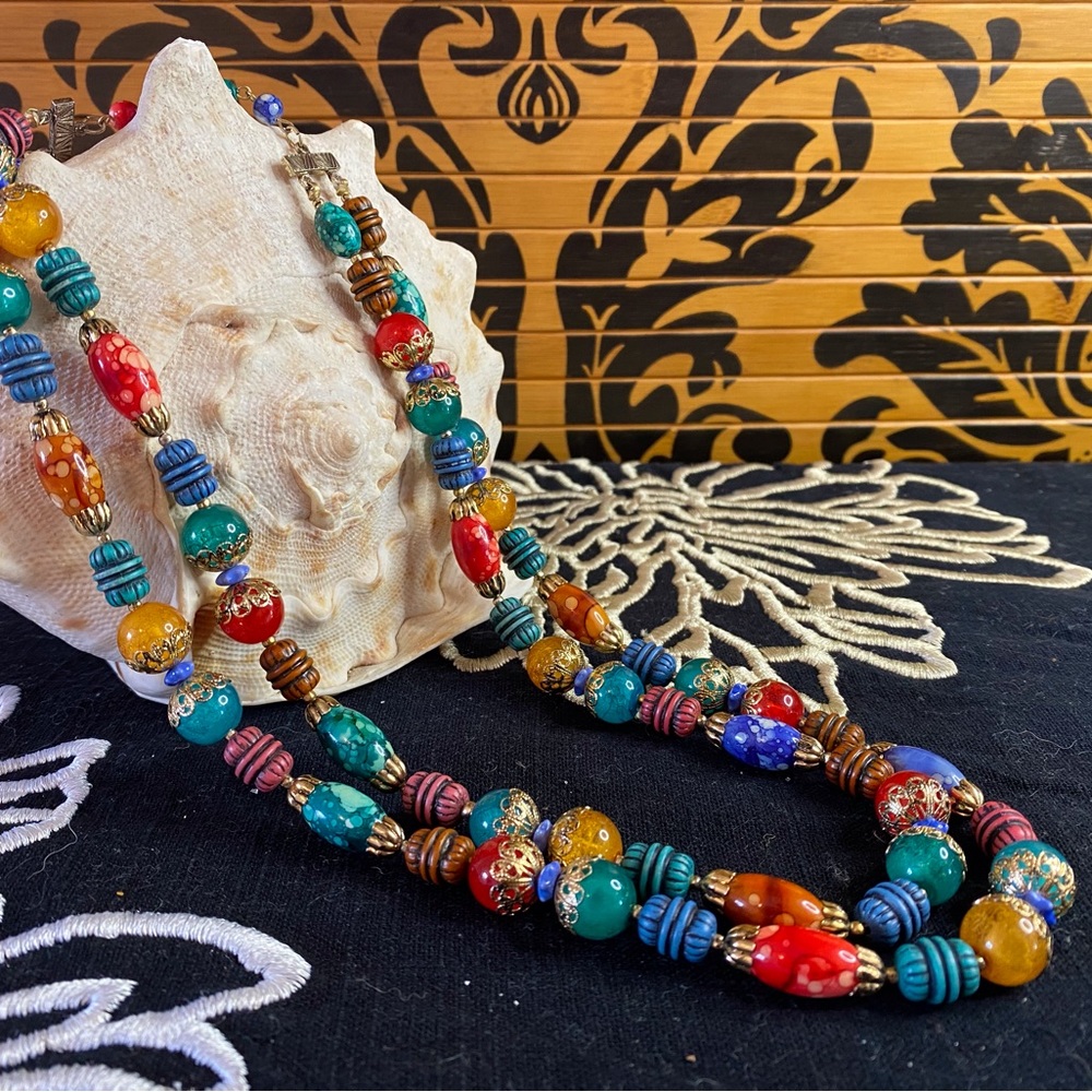 Vintage ornate beaded boho necklace